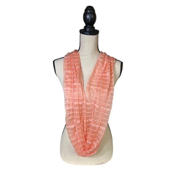 Womens Infinity Scarf Sheer Coral  Subtle Striped Lightweight Cottagecore Spring - Picture 2 of 6
